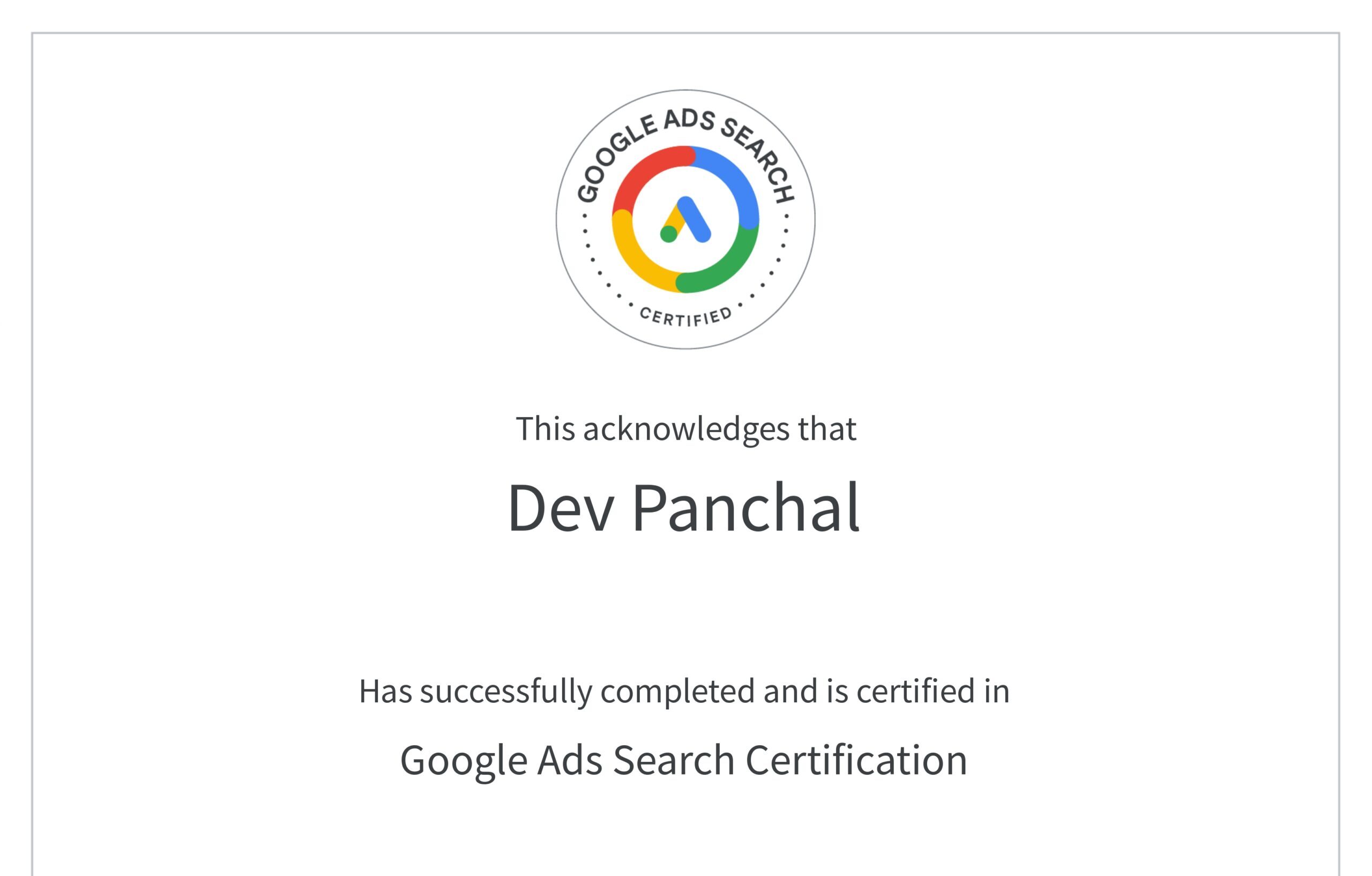 Google ads search certificate