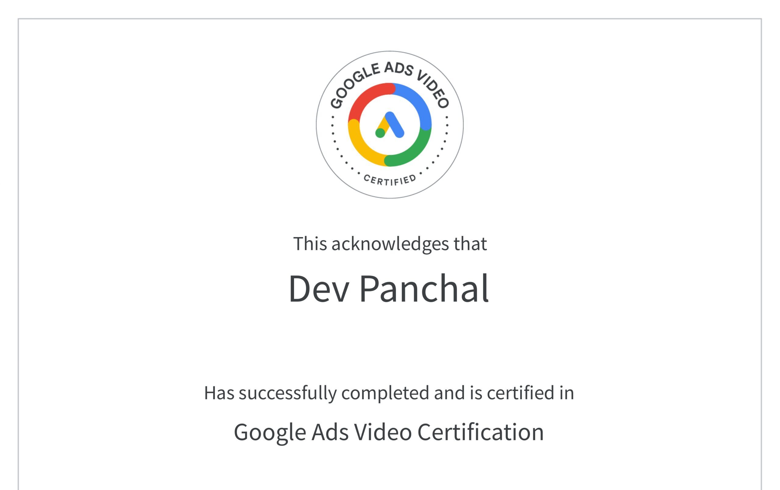 Google ads video certificate